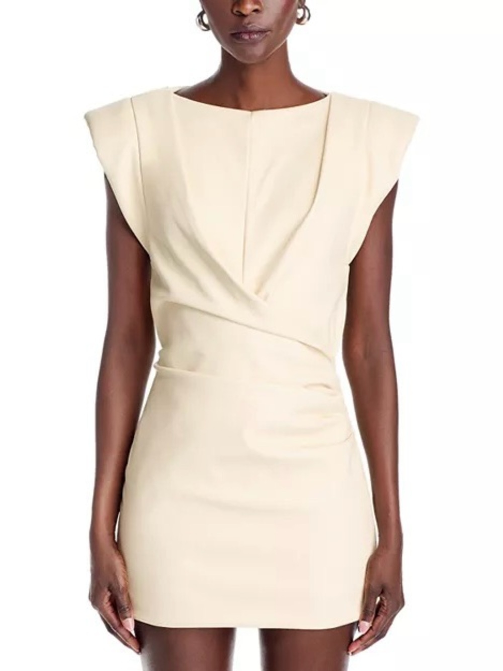 Ronny Kobo Dila Faux Leather Cap Sleeve Ruched Mini Dress Ivory Nwt Size Small